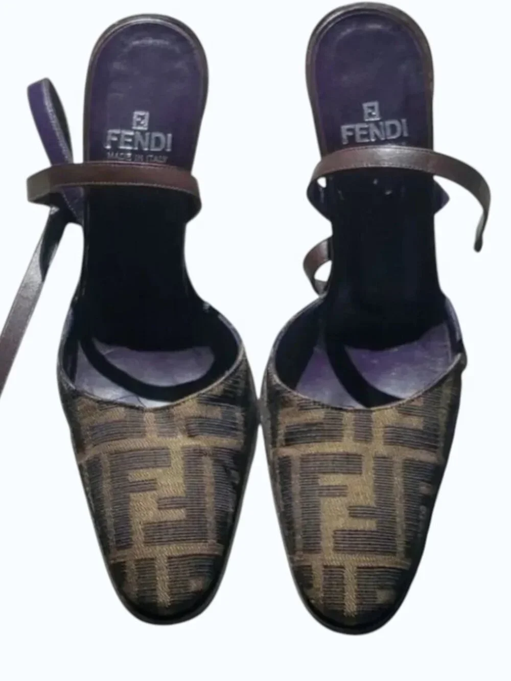 Fendi FF Monogram Slingback Mule Heels – Size 6.5M    A classic Fendi silhouette